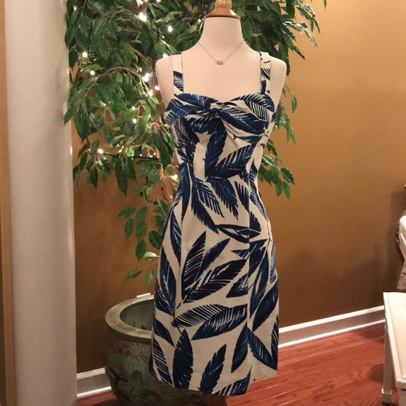 JONES NEW YORK SIGNATURE STRETCH BLUE, WHITE DRESS - Picture 2 of 8